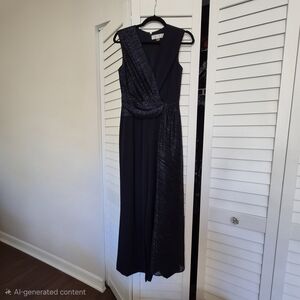 Tahari Navy Maxi Dress with Silver Detail